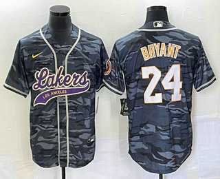 Men%27s Los Angeles Lakers #24 Kobe Bryant Black Camo With Patch Cool Base Stitched Baseball Jersey2->los angeles lakers->NBA Jersey